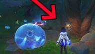 Enter the cave that is easily missable as shown here with the red arrow (Image via HoYoverse)
